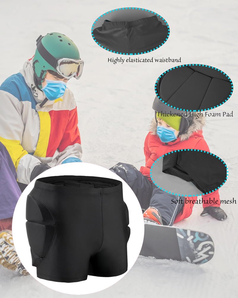 Reomoto Kids Hip Protection Pads Shorts Skiing Skating Snowboard Hip Protection Pads for Teenagers (Black, XL)