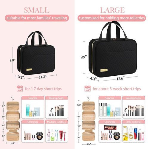 HOTOR Travel Toiletry Bag - Waterproof Hanging Organizer for Men & Women | Medium Size, Black