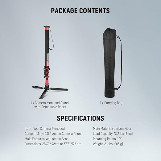 NEEWER 67.7" Camera Monopod Stand, Lightweight Carbon Fiber Travel Tripod