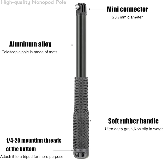 SOONSUN 45'' Waterproof Selfie Stick Extendable Monopod Hand Grip Aluminum