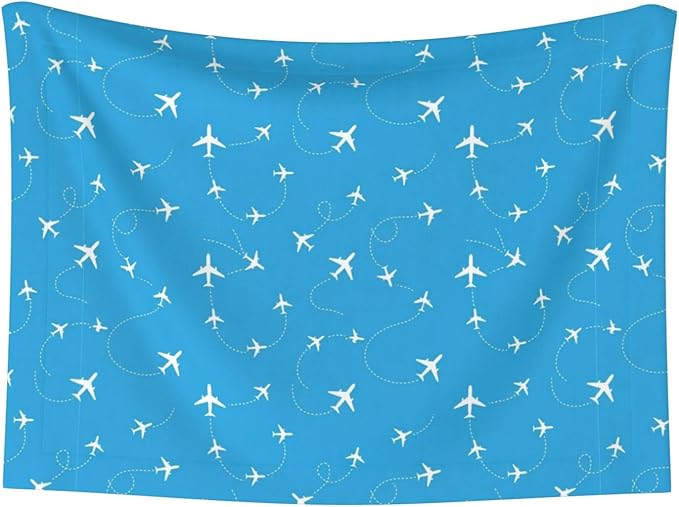 Reversible Dog Blanket for Beds Couches, Aircraft Airplane Pattern Navy Blue, Double Sided Cat Blanket with Textured Dot Feel and Smooth Feel for Seasonal Comfort All Year
