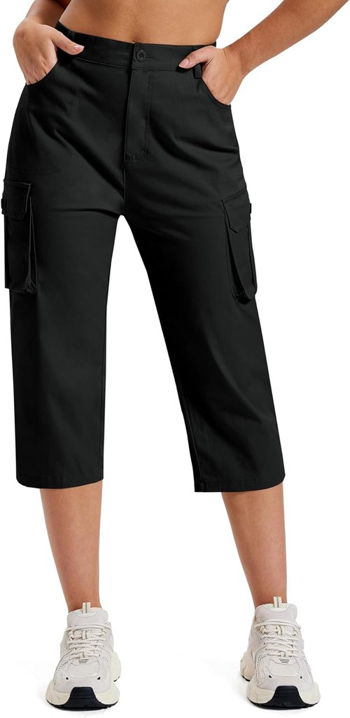 MoFiz Women's Cargo Capris - Lightweight Cotton Pants with Button Pockets | Perfect for Summer Hiking