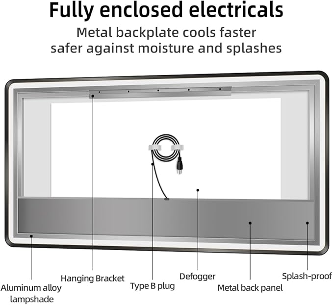 36" x 60" Black LED Bathroom Mirror with Lights, Lighted Vanity Mirror with Anti-Fog, 3-Color Stepless Dimmable, Memory, Shatterproof, UL-Listed, Wall Backlit Mirror (Horizontal)