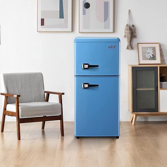 Refrigerator with Freezer 3.5 Cu.Ft Top-Freezer Compact Refrigerator Blue | 7 Level Adjustable Thermostat Control , 2 Door , Low noise,Low Power Consumption