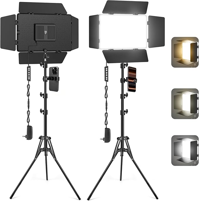 2 Pack LED Video Light with Barndoor, 20W Bi-Color LED Studio Lights Panel