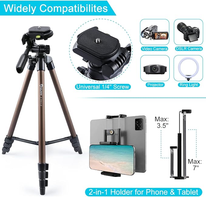Endurax 60'' Tripod for Camera Canon Nikon DSLR, Camera Phone Tripod