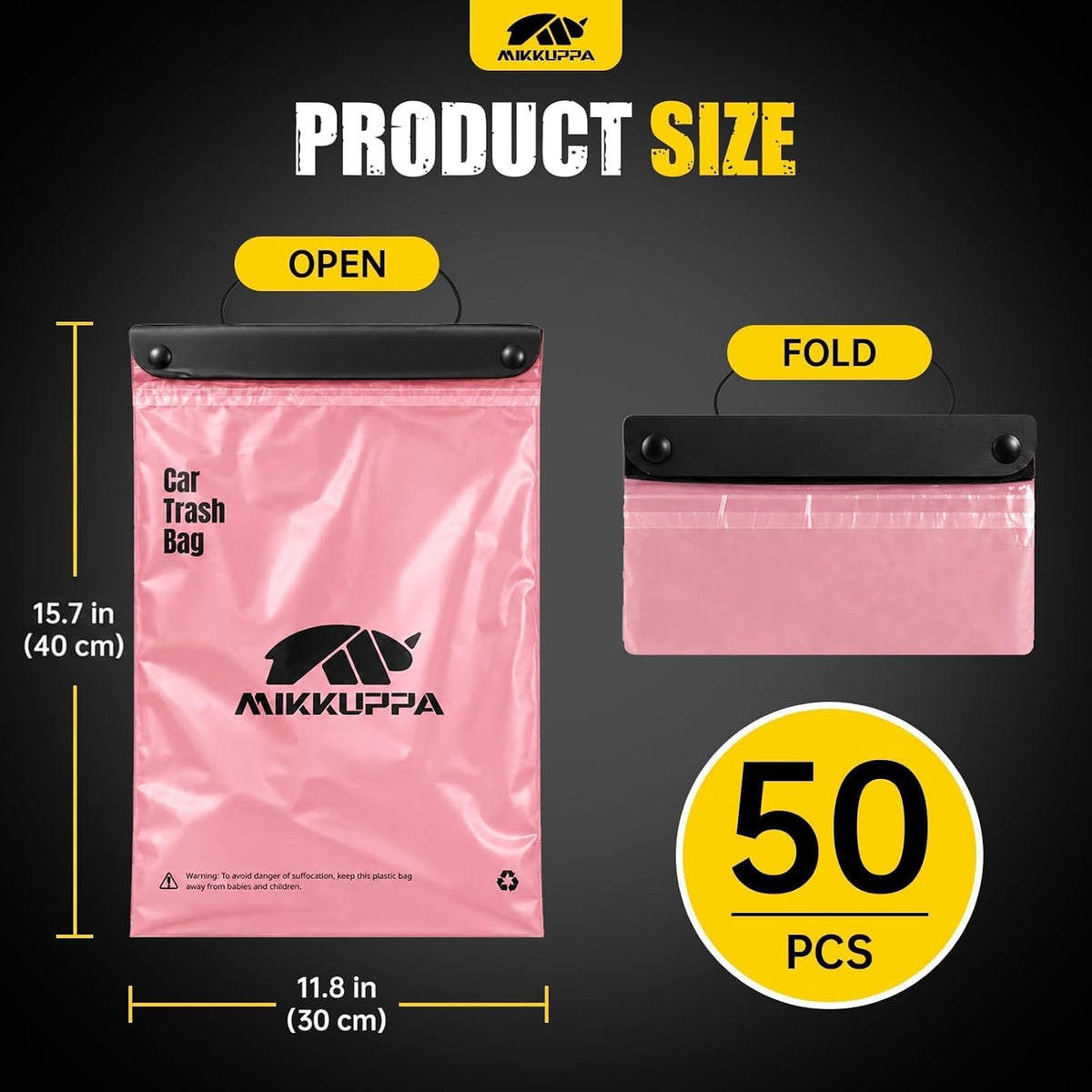 MIKKUPPA Pink Disposable Car Trash Bags 50 Count