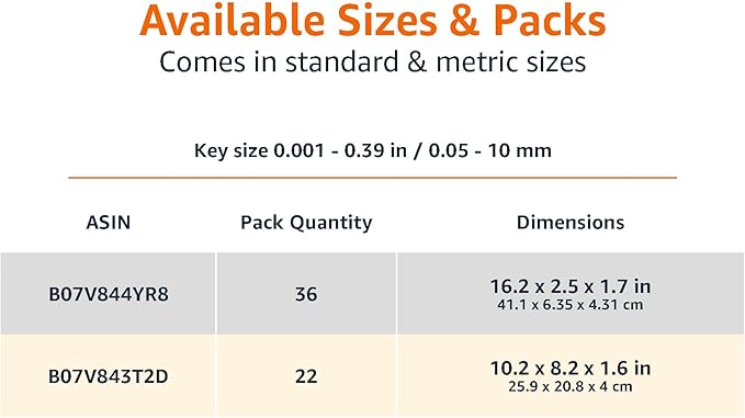 Amazon Basics 22-Piece Long Arm Hex Key Wrench Set - SAE/Metric, Chrome Vanadium Steel with Storage Case