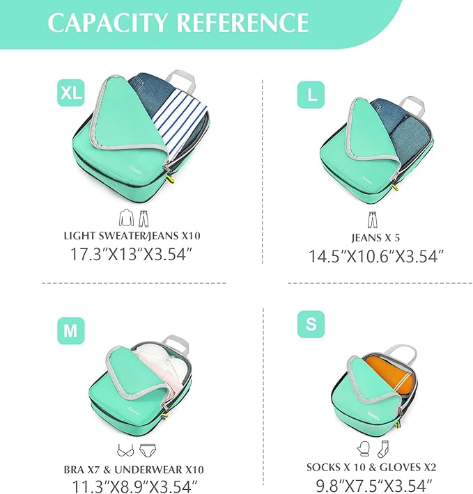 Gonex Compression Packing Cubes, 3pcs/4pcs Expandable Storage Travel Luggage Bags Organizers