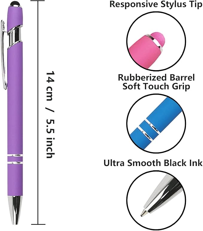 Oddmoal Ballpoint Pen with Stylus Tip, Soft Touch Click Metal Pen, 1.0mm Medium