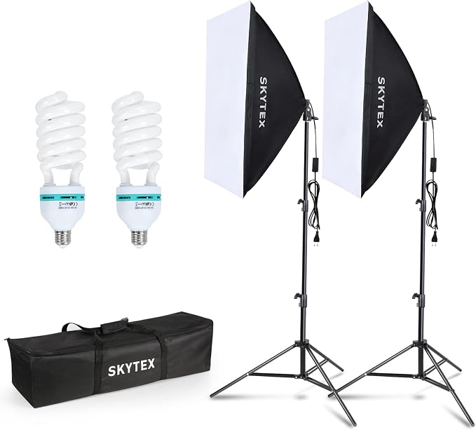 Skytex Softbox Lighting Kit 2Pack, 20x28in Soft Box | 135W 5500K E27 CFLBulb