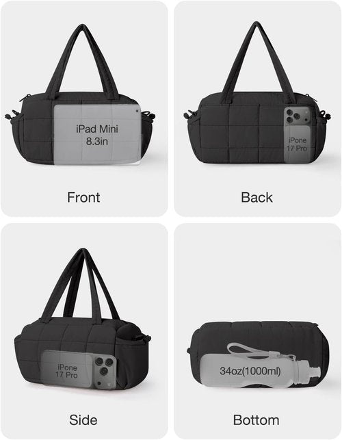 Noozion Mini Gym Bag - Lightweight Quilted Duffle with Wet Pocket & Adjustable Strap | 12 Inch for Yoga, Pilates & Daily Use