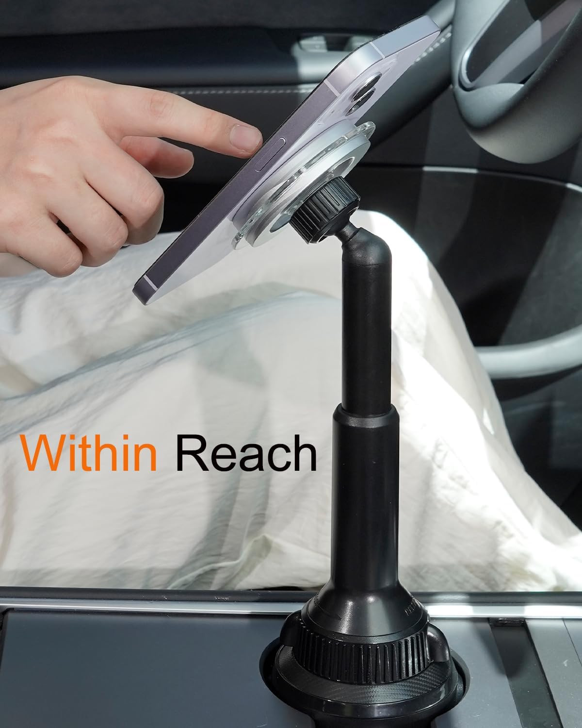 OQTIQ Phone Cup Holder for Car Mount for MagSafe, Quick Extension Long Arm