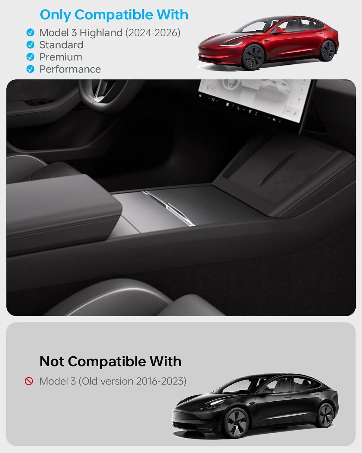 for 2026 Tesla Model 3 Highland Center Console Organizer Tray 4 PCS