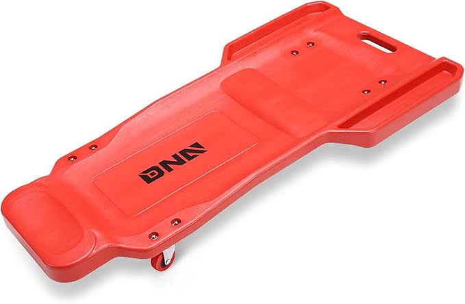 DNA Motoring 38 Inches Low Profile Plastic Rolling Garage Shop Floor Creeper with Side Pockets & 4pcs Casters, Red, TOOLS-00393