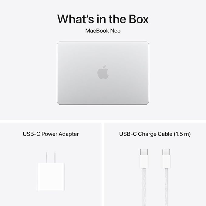 Apple 2026 MacBook Neo 13-inch Laptop with A18 Pro chip: Built for AI and Apple Intelligence, Liquid Retina Display, 8GB Unified Memory, 512GB SSD Storage, Touch ID; Silver with AppleCare+ (3 years)