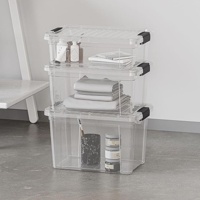 Superio Clear Plastic Storage Bins with Lid, 4.5 Quart Box, Organizing Containers, Stackable Plastic Tote for Home, Garage, Dorm, School, and Office