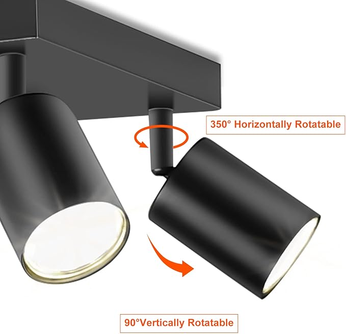 Ceiling Spot Lights Indoor: 4 Lights Led Flush Mount Ceiling Light Fixture GU10 Head Modern Black Adjustable Directional Light for Kitchen Bathroom Bedroom Hallway