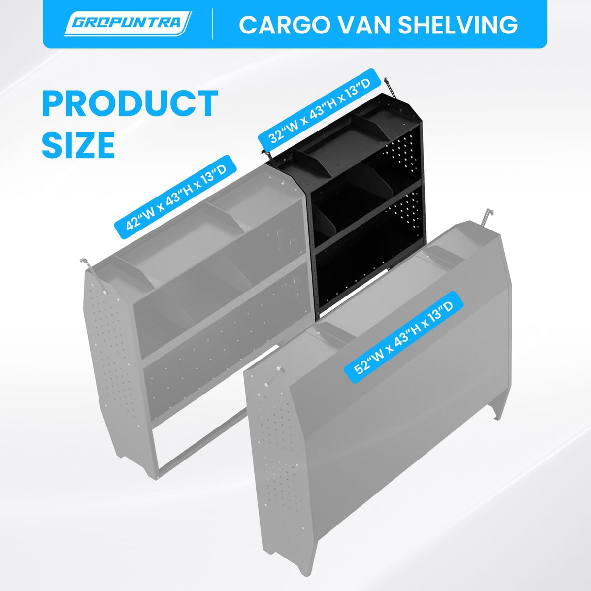 Steel Cargo Van Shelving Storage System Adjustable Height Fit for Ford Transit Connect 2014+, Ram Promaster City, Chevy City Express, NV200 32" W x 43" H x 13" D