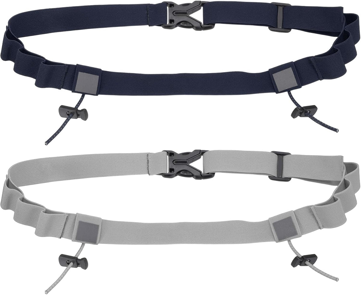 Skiennix Race Belt - Comfortable Triathlon Running Number Holder with 6 Gel Loops | Light Gray/Navy Blue, 2 Pcs