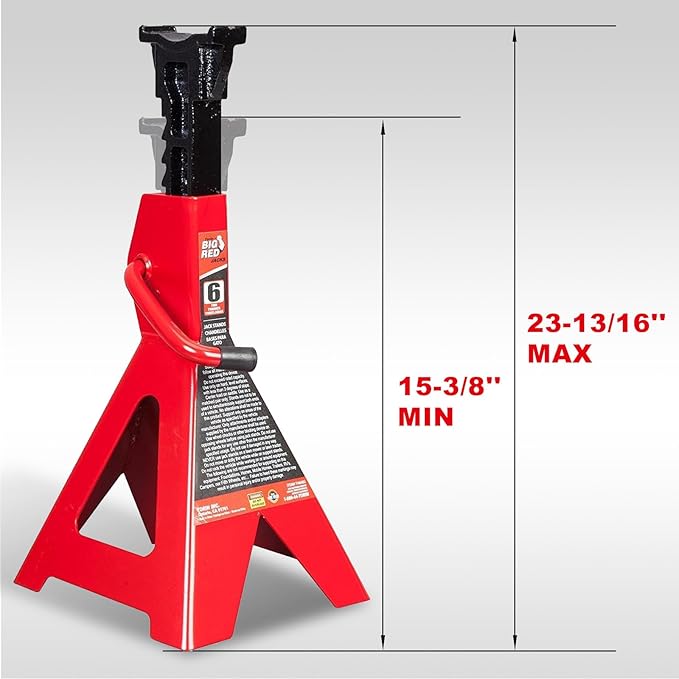 Big RED AT46002R-1 Torin Steel Jack Stands: 6 Ton (12,000 lb.) Capacity, Red, 1 Pair