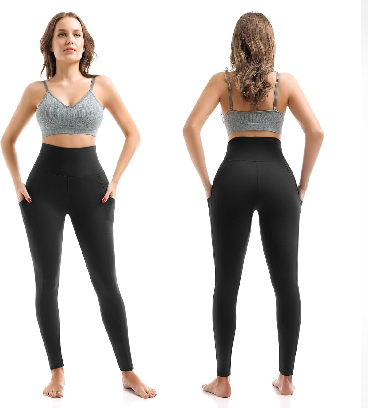 SINOPHANT High Waisted Leggings - Buttery Soft Stretchy Yoga Pants with Pockets | Full Length Capri