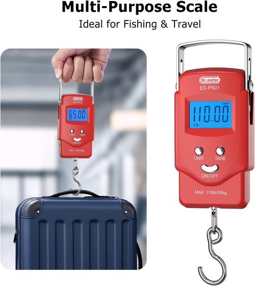 Dr.meter Digital Fishing Scale - 110lb Backlit LCD Display with Measuring Tape | Compact & Portable Gift for Men