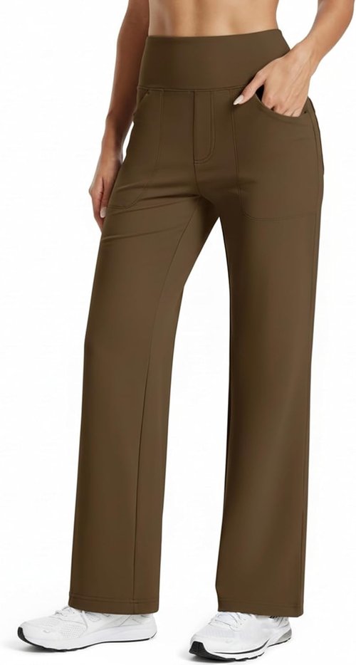 MAGCOMSEN Women's Fleece Lined Pants - High Waisted Thermal Yoga Sweatpants with Pockets