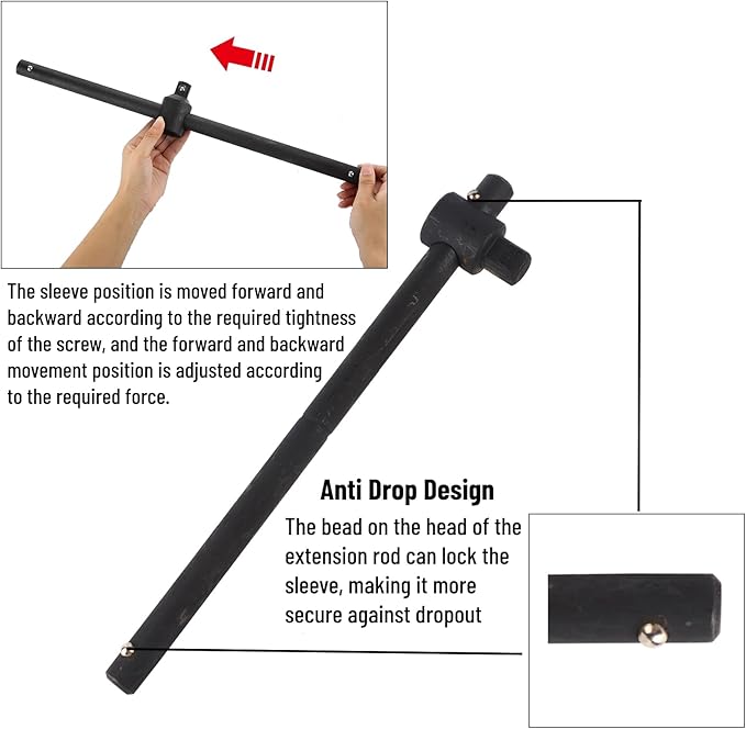 Fafeicy Sliding Wrench Breaker Bar 9.8inch Sliding T Handle Socket Wrench Breaker Bar Heavy Duty Steel with High Torsion Force (1/2 inch)