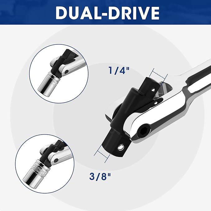 WORKPRO 16-inch Dual Drive Breaker Bar, 3/8" & 1/2" Drive 8-inch Dual Drive Breaker Bar, 3/8" & 1/4" Drive