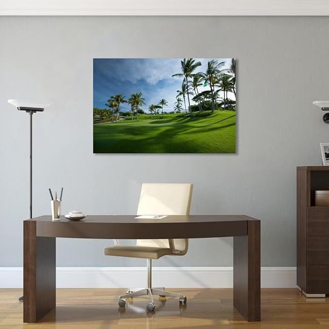 Hawaiian Golf Course Wall Art for Living Room Bedroom Bathroom Home Decorations Hawaii Maui island Picture Poster Framed Artwork Canvas Prints Ready to Hang(12''H x 16''W)