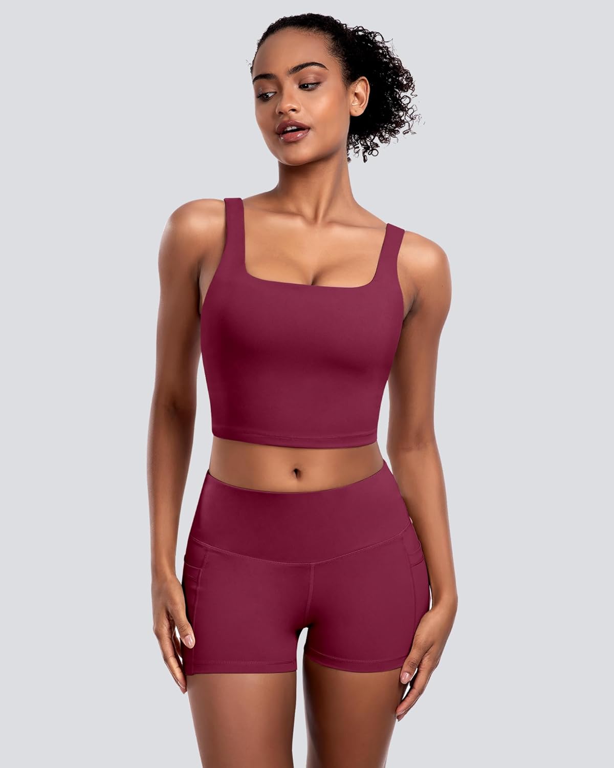 Skiennix Women's Sports Bras - 5-Pack Square Neck Longline Workout Crop Tops | Padded Yoga Camisoles