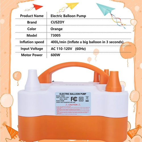 CUSZOY Electric Balloon Pump 600W, Fast Balloon Blower with 6 Balloon Arch Kits, Dual Nozzle & 2 Modes, Portable Air Pump for Balloon Decor for Party, Wedding, Birthday - Professional Balloon Pump