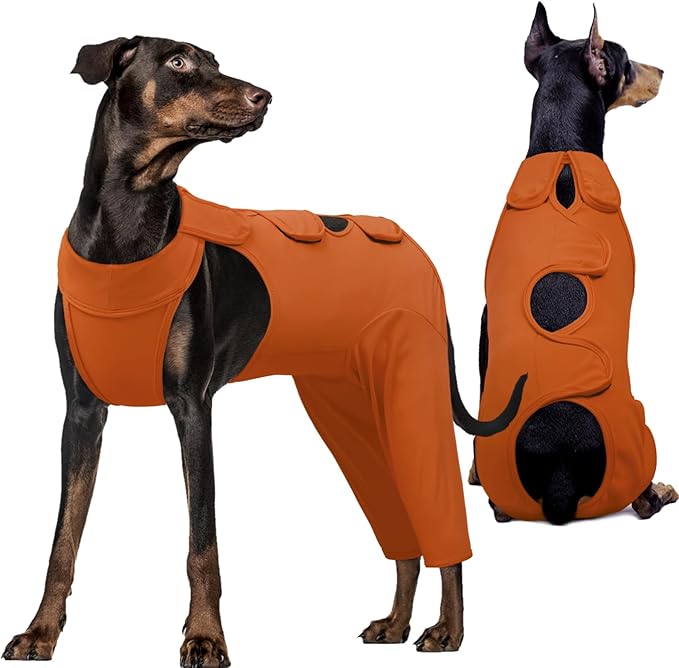 Kuoser Recovery Suit for Back Legs, Thigh Wound Protective Sleeve, Recovery Sleeve for Female Male Dogs, Onesie After Surgery, Pet Surgical Suit for Spay Neuter, Brown XXL