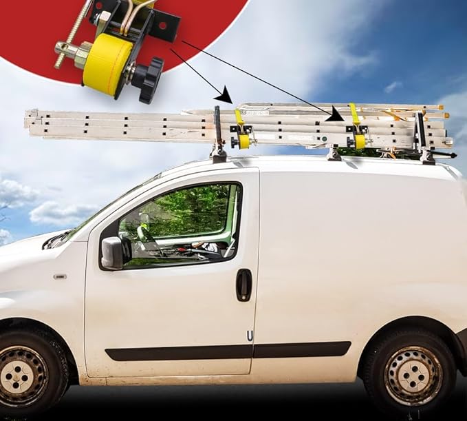 Mytee Products 2 Pack 1-1/2"x7' Yellow Ladder Rack Ratchet Straps with J-Hook (Pair) - 500 lbs Square Tube Mount - Retractable Ratchet Tie Down Strap for Roof Rack