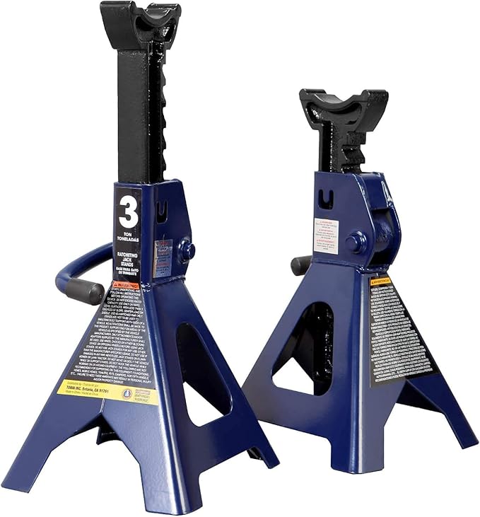 Big RED AT43202UR Torin Steel Heavy Duty Tall High-Lifting Jack Stands for All Automotive: 6,000 lbs (3 Ton) Capacity - 1 Pair, Blue