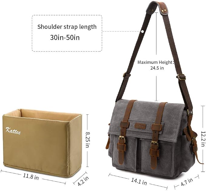 Kattee Leather Canvas Camera Bag Vintage DSLR SLR Messenger Shoulder Bag