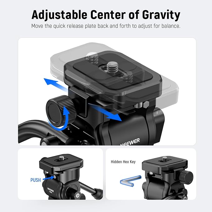 NEEWER Tripod Fluid Head with Quick Release Plate & Handle, Metal Pan Tilt