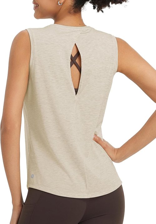 Baleaf Women's High Neck Open Back Workout Tank Top - Loose Fit Athletic Yoga Shirt