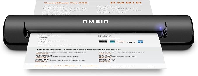 Ambir TravelScan Pro 600 Simplex Document Scanner and Card Scanner