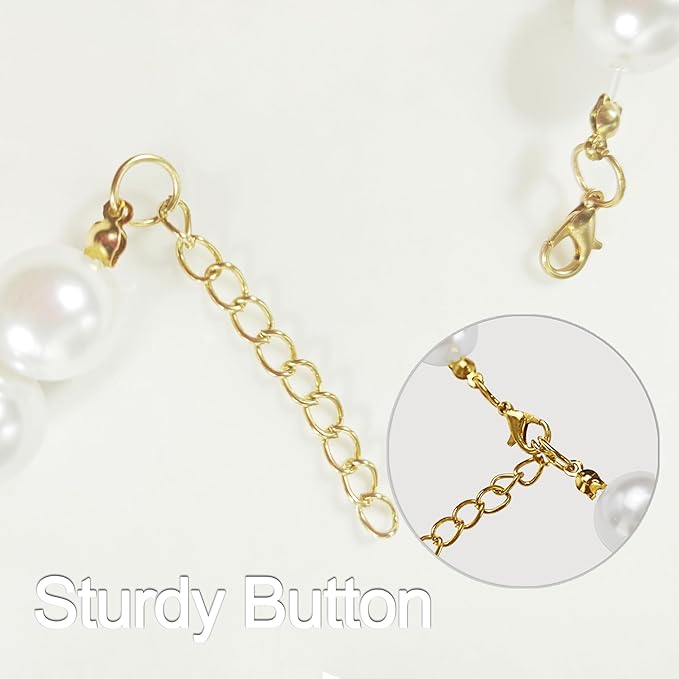Chunky Pearl Dog Collar Large Breed (0.55 Inch), Adjustable Dog Necklace, Beaded Dog Collar Imitation White Pearls, Elegant Dog Jewelry Suit for Medium Large Dog 17"-19.8" Inner Circumference