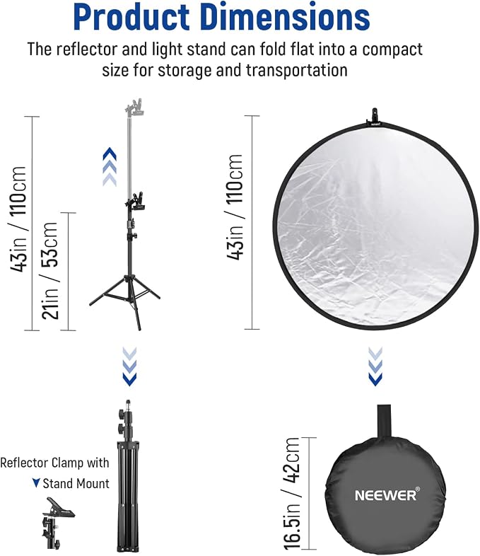 NEEWER 43"/110cm Light Reflector Kit, 5 in 1 Collapsible Round Reflector