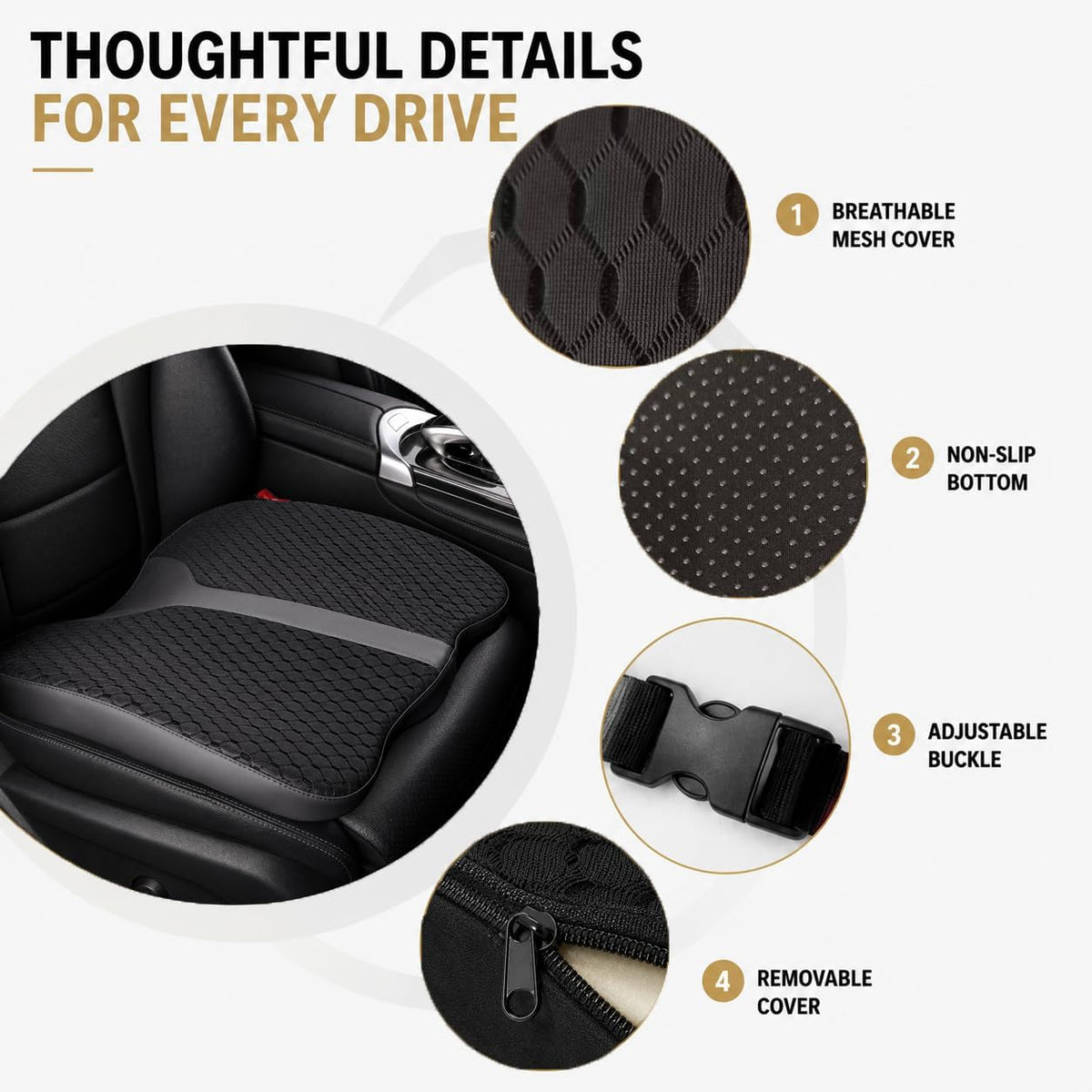 Car Seat Cushion, Ergonomic Memory Foam for Comfortable Driving