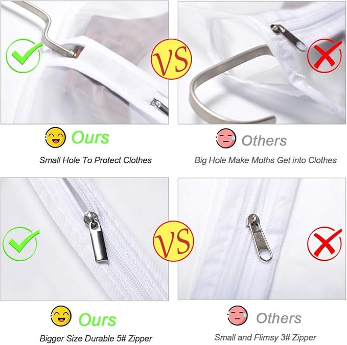 Garment Bag Covers 24''X54'' Lightweight White PEVA Breathable Bags (Pack of 6) with Study Full Zipper for Closet Clothes Storag (24''X55'', White)