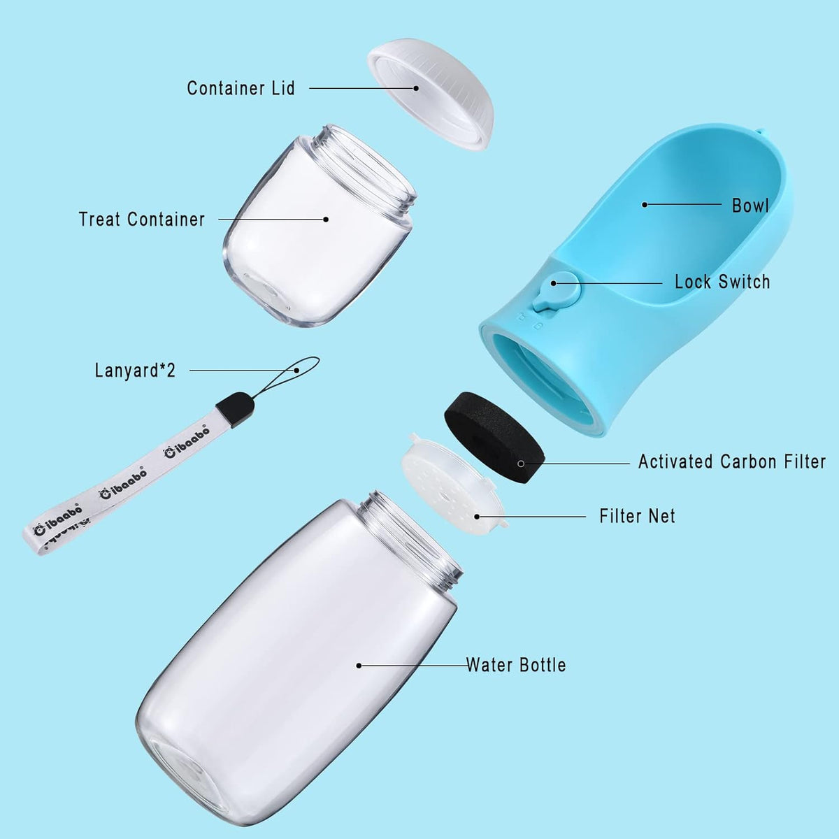 Cibaabo Dog Water Bottle with Food Container, Travel Puppy Water Bowl, Portable Pet Dispenser, Dog Gift Stuff Accessories Items, Puppy Essentials Necessities for Yorkie Cat Walking and Hiking