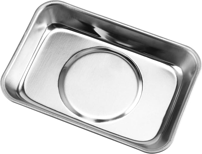 SINJEUN 10 Pieces Rectangle Magnetic Part Tray, 3.6 x 2.5 Inch Magnetic Tray Set, Stainless Steel Magnetic Tray Holder for Screws, Nut, Bolt and Metal Part
