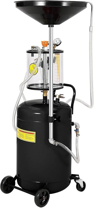 20 Gallon Waste Oil Drain Tank, Oil Drain Extractor, Pneumatic Drainer for Automotive Fluids, Portable Waste Oil Container with Air Operation (20 Gallon - Measuring Cup - Black)