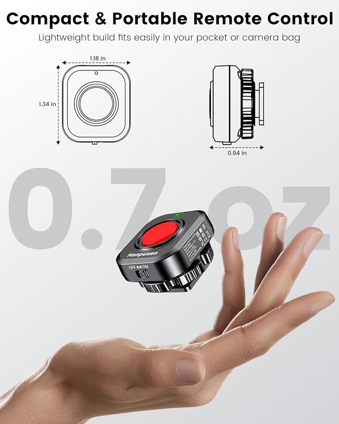Wireless Rechargeable Camera Video Recording Remote Control, One-Press Video