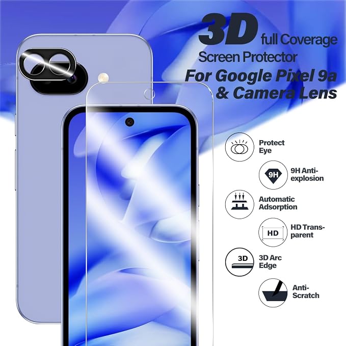 BIGFACE for Pixel 9A Tempered Glass Screen Protector + Camera Lens Protector