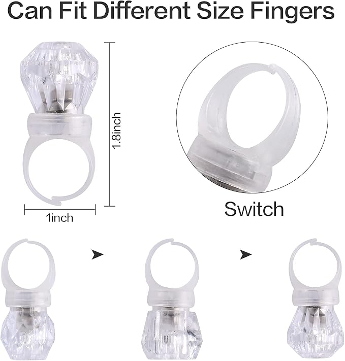 LED Light up Rings, Colorful Led Bumpy Plastic Diamond Rings Toys